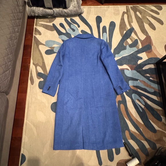 EUC Ann Taylor Loft long Coat jacket cobalt blue twill size Medium - Picture 8 of 8